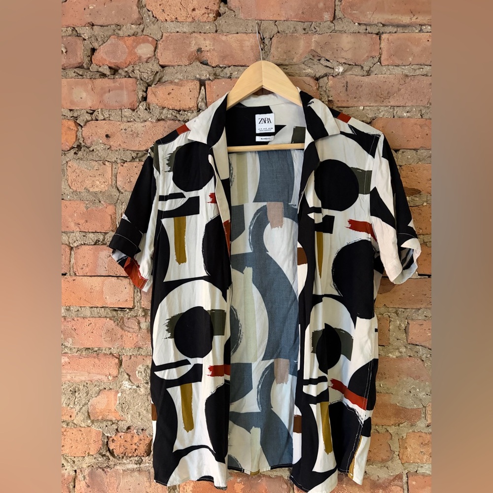 Zara Men's Multicolor Abstract Button Down Shirt